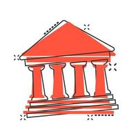 Bank building icon in comic style. Government architecture vector cartoon illustration pictogram. Museum business concept splash effect.