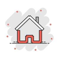 House building icon in comic style. Home apartment vector cartoon illustration pictogram. House dwelling business concept splash effect.