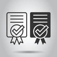 Approve certificate icon in flat style. Document check mark vector illustration on white isolated background. Approval choice business concept.