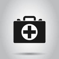 First aid kit icon in flat style. Health, help and medical diagnostics vector illustration on isolated background. Doctor bag business concept.