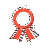 insignia de dibujos animados de vector con icono de cinta en estilo cómico. pictograma de ilustración de signo de medalla de premio. concepto de efecto de salpicadura de negocio campeón.
