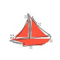 icono de signo de crucero de barco en estilo cómico. ilustración de dibujos animados de vector de barco de carga sobre fondo blanco aislado. efecto de salpicadura del concepto de negocio del buque.