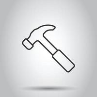 Hammer icon in flat style. Work instrument vector illustration on white isolated background. Repair equipment business concept.