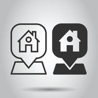 Home pin icon in flat style. House navigation vector illustration on white isolated background. Locate position business concept.