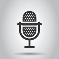 Microphone icon in flat style. Studio mike vector illustration on white isolated background. Audio record business concept.