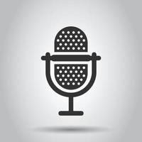 Microphone icon in flat style. Studio mike vector illustration on white isolated background. Audio record business concept.