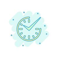 Real time icon in comic style. Clock vector cartoon illustration on white isolated background. Watch business concept splash effect.