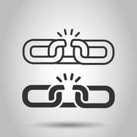 Chain broken icon in flat style. Network hyperlink vector illustration on white isolated background. Attach business concept.