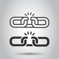 Chain broken icon in flat style. Network hyperlink vector illustration on white isolated background. Attach business concept.