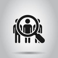 Search job vacancy icon in transparent style. Loupe career vector illustration on isolated background. Find employer business concept.