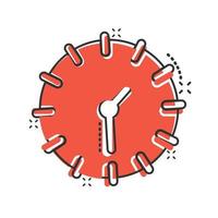 Clock icon in comic style. Watch cartoon vector illustration on white isolated background. Timer splash effect business concept.