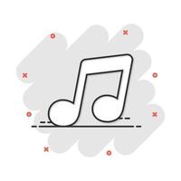 icono de la música de dibujos animados vectoriales en estilo cómico. pictograma de ilustración de signo de nota de sonido. concepto de efecto de salpicadura de negocio de música de melodía. vector