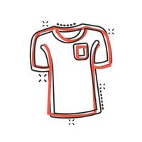 icono de camiseta en estilo cómico. ilustración de vector de dibujos animados de ropa casual sobre fondo blanco aislado. concepto de negocio de efecto de salpicadura de ropa de polo.