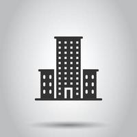 Building icon in flat style. Town skyscraper apartment vector illustration on white isolated background. City tower business concept.