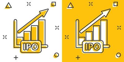 Chart graph icon in comic style. Arrow grow cartoon vector illustration on white isolated background. Analysis splash effect business concept.