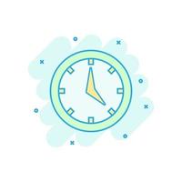 Real time icon in comic style. Clock vector cartoon illustration on white isolated background. Watch business concept splash effect.