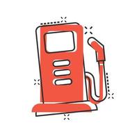 icono de la bomba de combustible en estilo cómico. Ilustración de vector de signo de dibujos animados de gasolinera sobre fondo blanco aislado. concepto de negocio de efecto de salpicadura de gasolina.