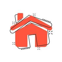 House building icon in comic style. Home apartment vector cartoon illustration pictogram. Dwelling business concept splash effect.