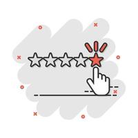 Reseñas de clientes de dibujos animados vectoriales, icono de comentarios de los usuarios en estilo cómico. pictograma de ilustración de signo de calificación. estrellas calificando el concepto de efecto de salpicadura de negocios. vector