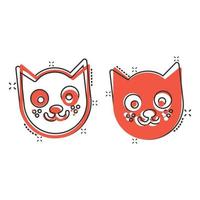 Cat head icon in comic style. Cute pet cartoon vector illustration on white isolated background. Animal splash effect business concept.