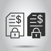 Financial statement icon in flat style. Document with lock vector illustration on white isolated background. Report business concept.