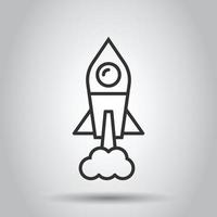 Rocket icon in flat style. Spaceship launch vector illustration on white isolated background. Sputnik  business concept.