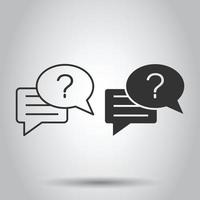 Question mark icon in flat style. Discussion speech bubble vector illustration on white isolated background. Faq business concept.