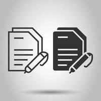 Blogging icon in flat style. Document with pen vector illustration on white isolated background. Content business concept.