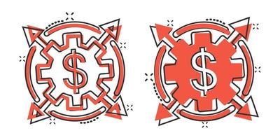 icono de ingresos de dinero en estilo cómico. ilustración de vector de dibujos animados de moneda de dólar sobre fondo blanco aislado. concepto de negocio de efecto de salpicadura de estructura financiera.