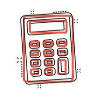 Calculator icon in comic style. Calculate cartoon vector illustration on white isolated background. Calculation splash effect business concept.