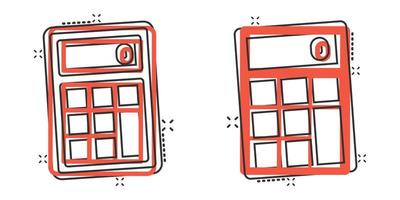 Calculator icon in comic style. Calculate cartoon vector illustration on white isolated background. Calculation splash effect business concept.
