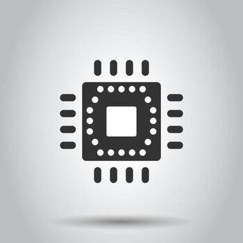 Computer cpu icon in flat style. Circuit board vector illustration on white isolated background. Motherboard chip business concept.