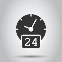 Clock 24 7 icon in flat style. Watch vector illustration on white isolated background. Timer business concept.