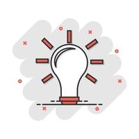 Cartoon light bulb icon in comic style. Idea illustration pictogram. Lamp sign splash business concept. vector