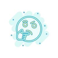 icono de cara de pensamiento en estilo cómico. Sonrisa emoticono vector ilustración de dibujos animados sobre fondo blanco aislado. concepto de negocio de efecto de salpicadura de carácter.