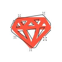 Vector cartoon diamond jewel gem icon in comic style. Diamond gemstone illustration pictogram. Jewelry brilliant business splash effect concept.