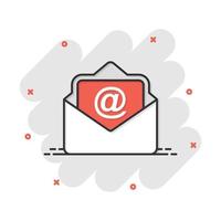 Mail envelope icon in comic style. Email message vector cartoon illustration pictogram. Mailbox e-mail business concept splash effect.