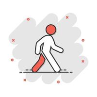 icono de hombre caminante de dibujos animados vectoriales en estilo cómico. la gente camina muestra el pictograma de ilustración. concepto de efecto de salpicadura de negocio peatonal. vector