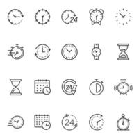 Time icon set in flat style. Agenda clock vector illustration on white isolated background. Sandglass, wristwatch timer business concept.