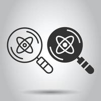 Science magnifier icon in flat style. Virus search vector illustration on white isolated background. Chemistry dna business concept.