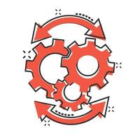 Workflow icon in comic style. Gear effective cartoon vector illustration on white isolated background. Process organization splash effect business concept.