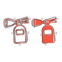 Extinguisher icon in comic style. Fire protection cartoon vector illustration on white isolated background. Emergency splash effect business concept.