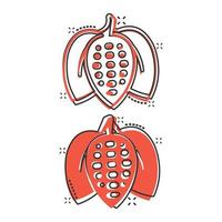 ícono de cacao en estilo cómico. ilustración de vector de dibujos animados de crema de chocolate sobre fondo blanco aislado. concepto de negocio de efecto de salpicadura de planta de nuez.