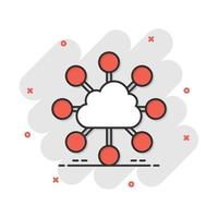 Vector cartoon cloud computing technology icon in comic style. Infographic analytics illustration pictogram. Network business splash effect concept.