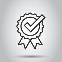 Winner with check mark icon in flat style. Rosette award vector illustration on white isolated background. Medal business concept.