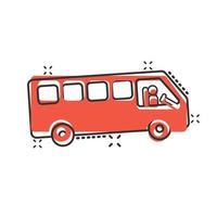 Bus icon in comic style. Coach cartoon vector illustration on white isolated background. Autobus vehicle splash effect business concept.