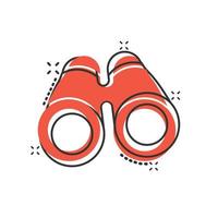 Binocular icon in comic style. Search cartoon vector illustration on white isolated background. Zoom splash effect business concept.