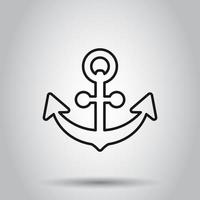 Boat anchor sign icon in flat style. Maritime equipment vector illustration on isolated background. Sea security business concept.