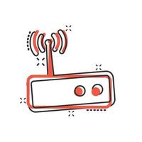 Wifi router icon in comic style. Broadband cartoon vector illustration on white isolated background. Internet connection splash effect business concept.