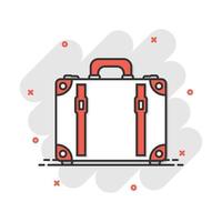 Vector cartoon suitcase icon in comic style. Case for tourism, journey, trip sign illustration pictogram. Suitcase business splash effect concept.